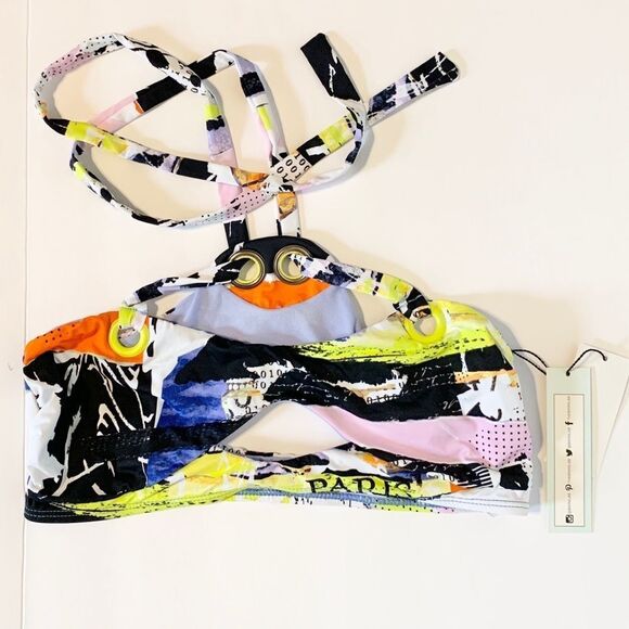 The Bikini Lab News Flash Artsy Bandeau Strappy Bikini Top Size Medium - Picture 3 of 12